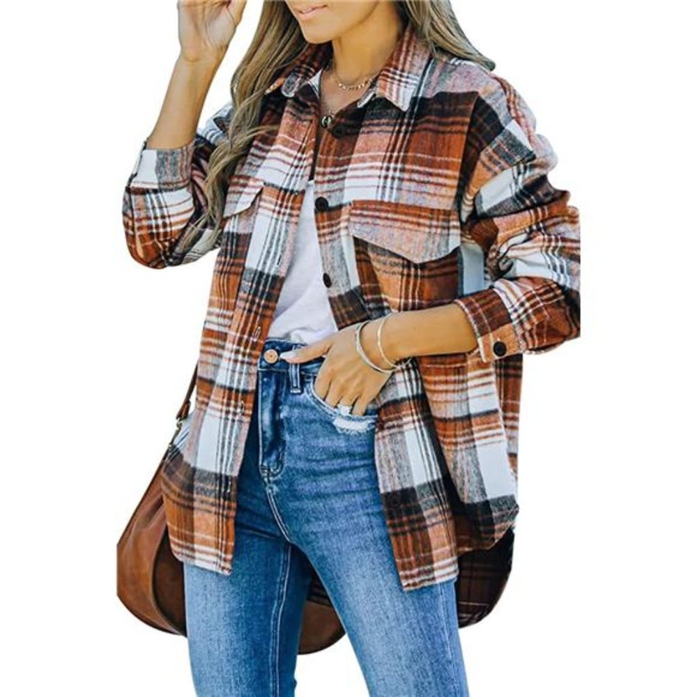 Womens Casual Plaid Shacket Wool Blend Button Down Long Sleeve Fall Overshirt